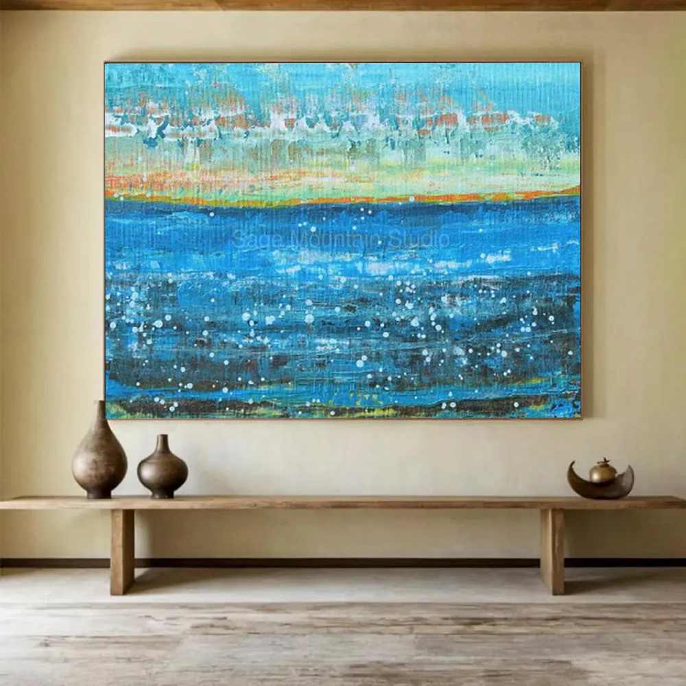 Blue Original Coastal Seaside Abstract Canvas Artwork TCN2B
